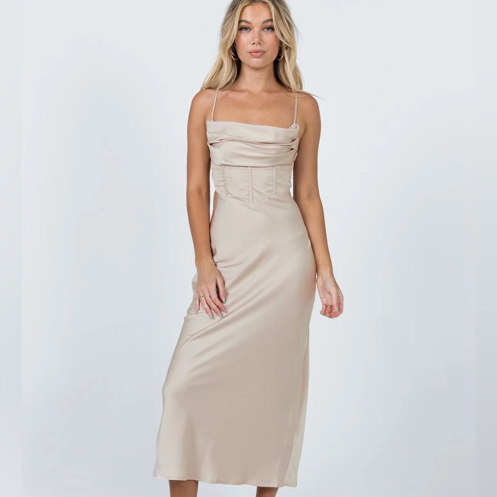 Princess Polly Lillie Midi Dress Beige Size 10